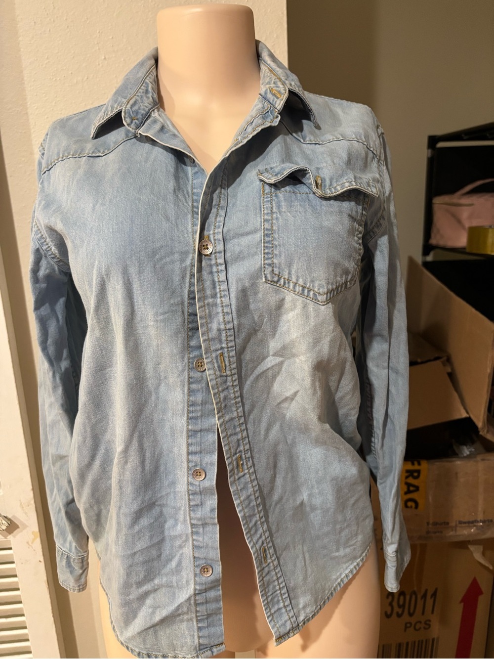 Calvin Klein Jeans Light Denim Shirt with Black Logo Patch
